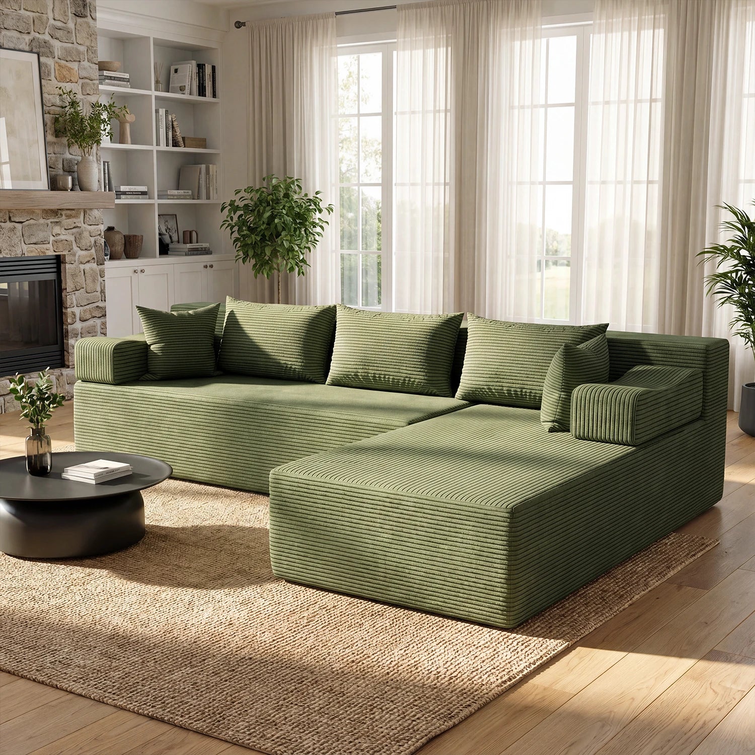 L-Shaped Sectional Couch (Corduroy)
