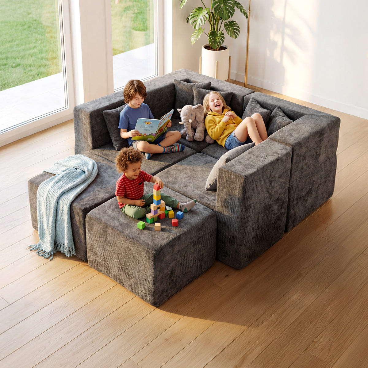 Dark modular couch for apartments and small living spaces