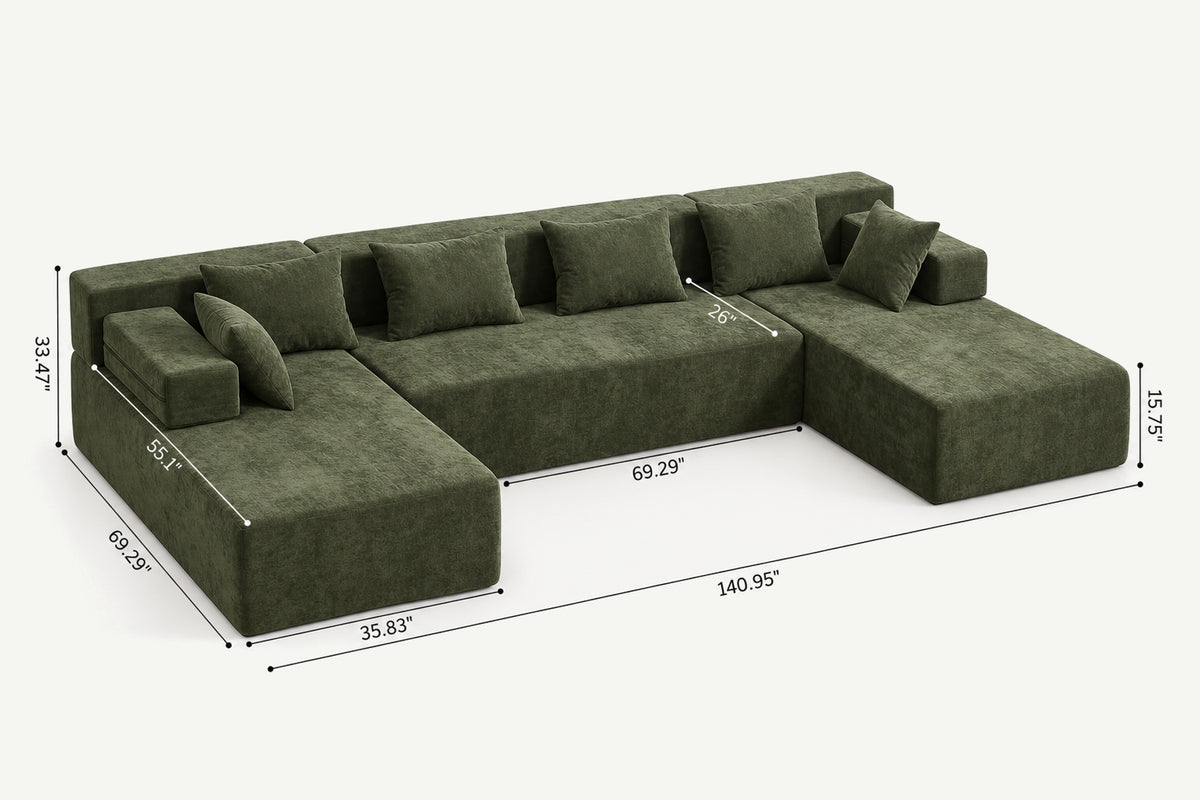 Green U-shaped sectional couch (chenille) by Monvane