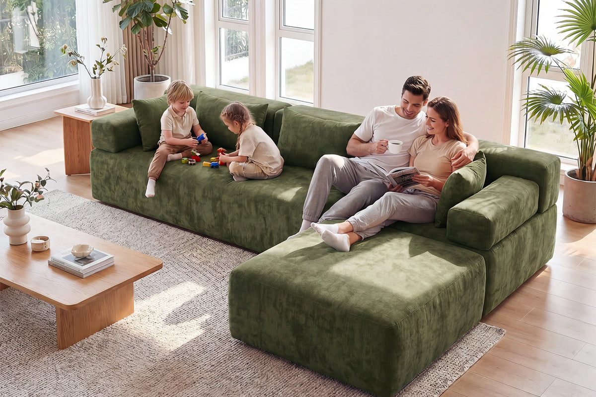 Green L-shaped sectional couch (chenille) by Monvane