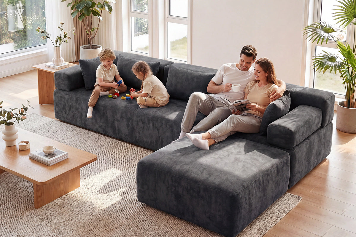 Grey L-shaped sectional couch (chenille) by Monvane