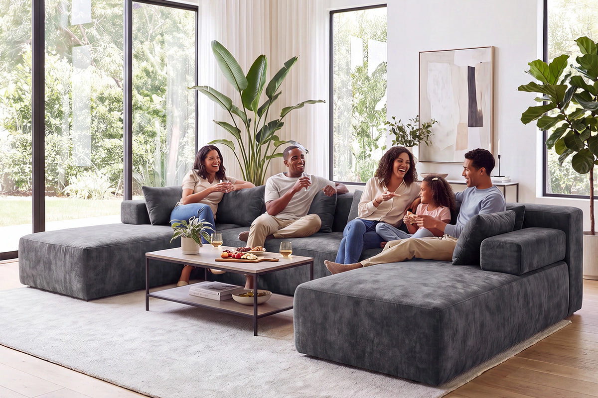 Grey U-shaped sectional couch (chenille) by Monvane