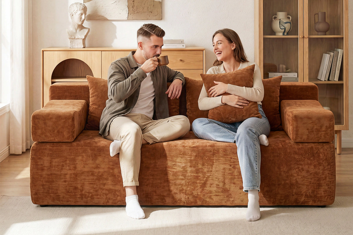 Orange loveseat sofa (chenille) by Monvane