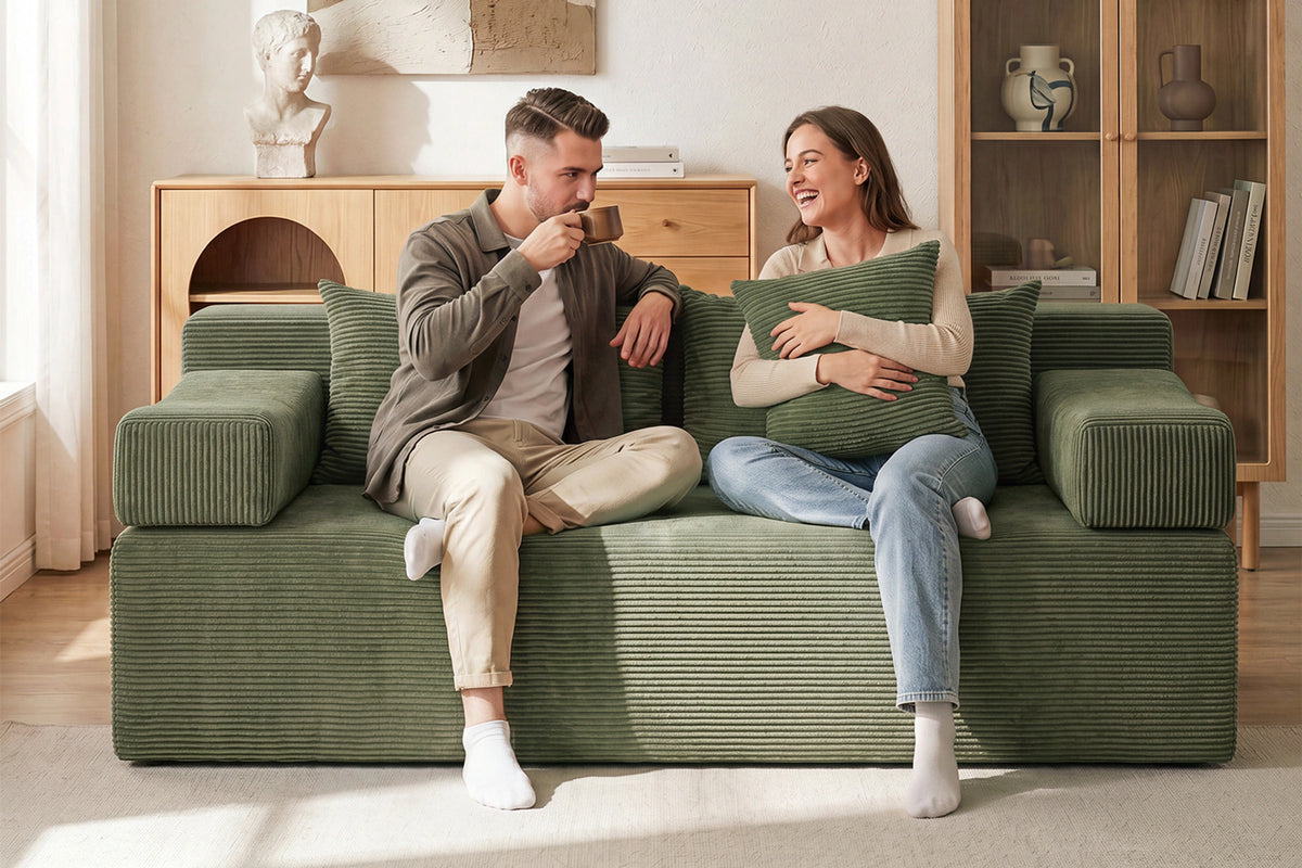 Green loveseat sofa (corduroy) by Monvane