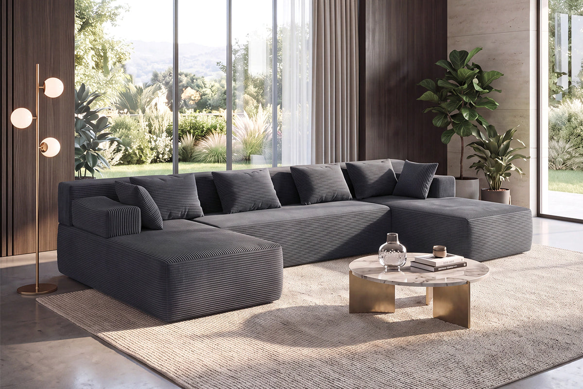 Grey U-shaped sectional couch (corduroy) by Monvane
