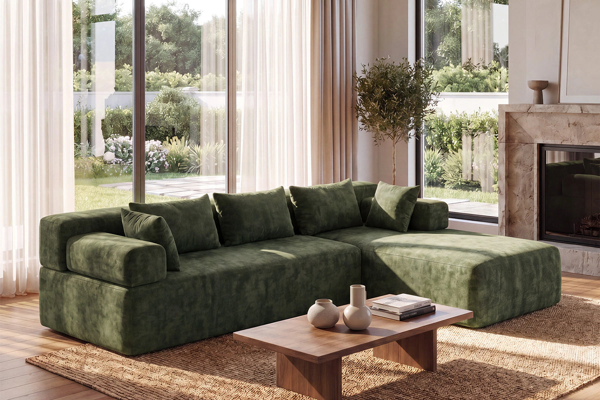 Green L-shaped sectional couch (chenille) by Monvane