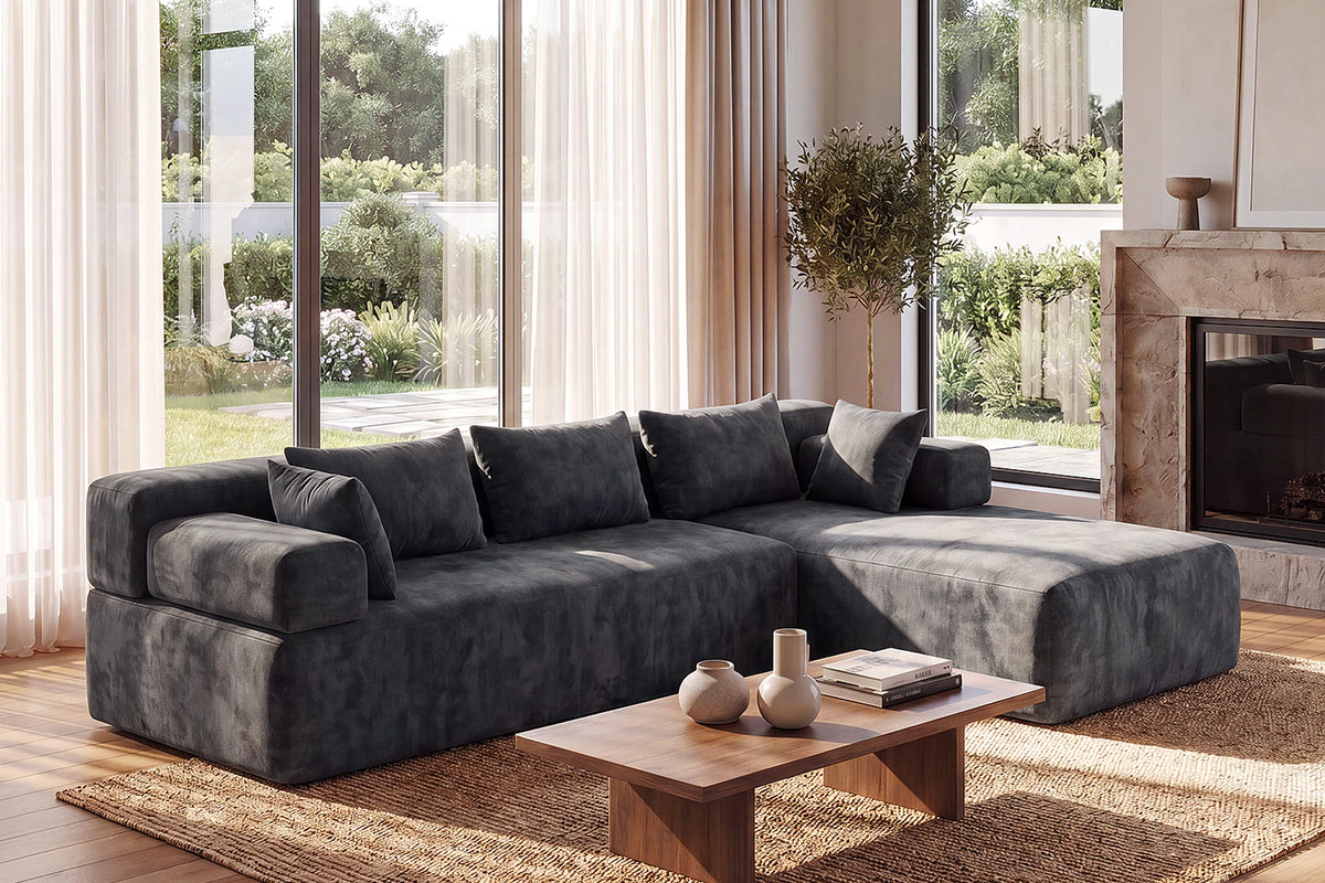 Grey L-shaped sectional couch (chenille) by Monvane