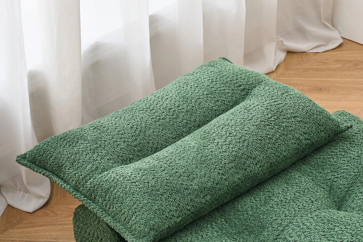 Monvane Oversized 3-in-1 Folding Sofa Bed in Green 400GSM Teddy Velvet - Folded 38x33.86x16.54 Inch Sleeper Chair with 2 Pillows