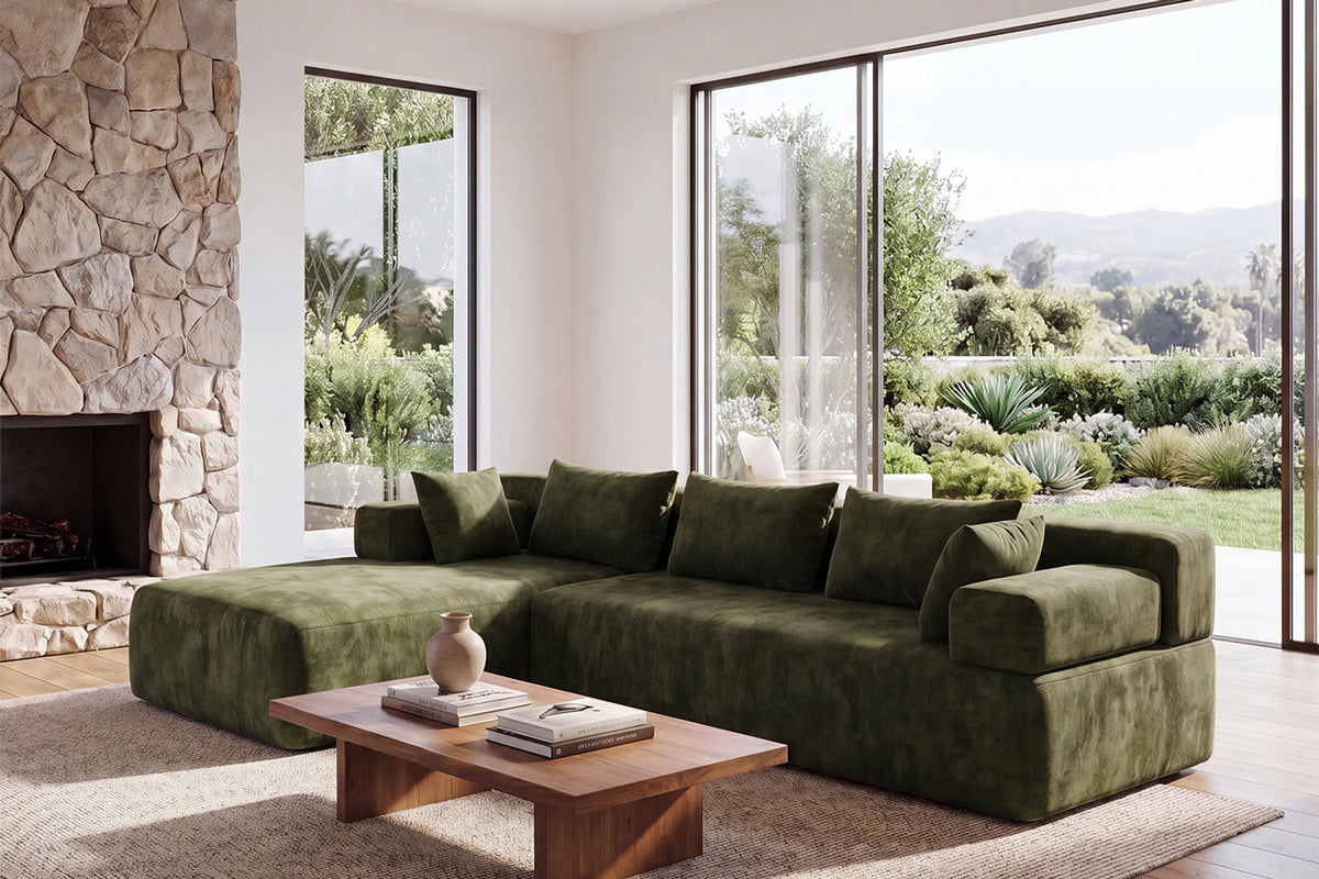 Green L-shaped sectional couch (chenille) by Monvane