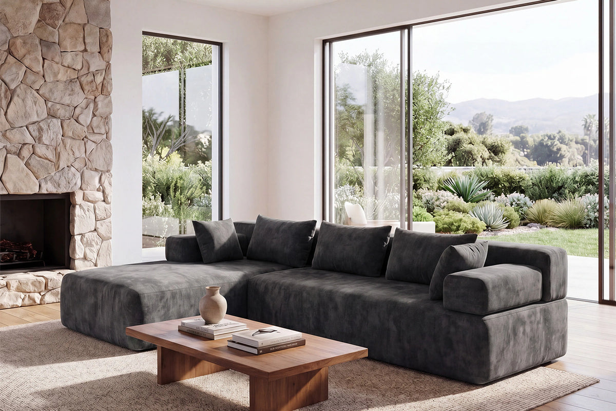 Grey L-shaped sectional couch (chenille) by Monvane