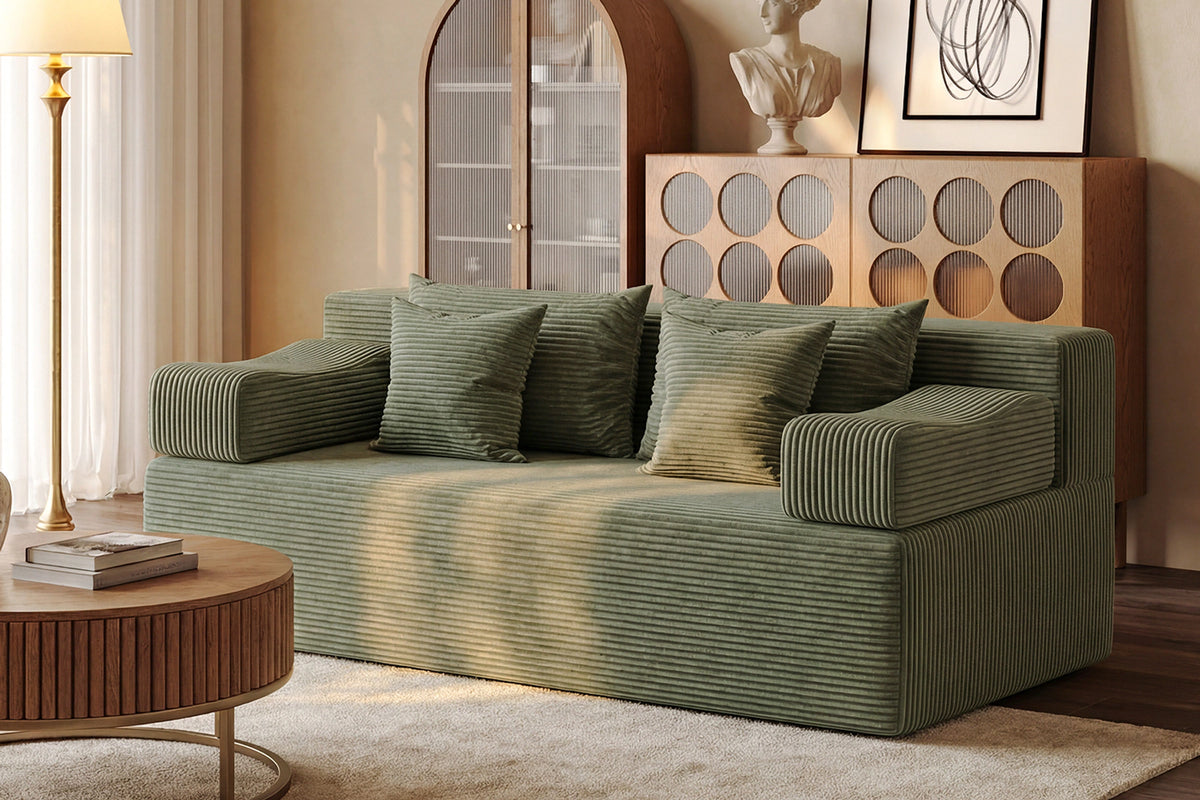 Green loveseat sofa (corduroy) by Monvane