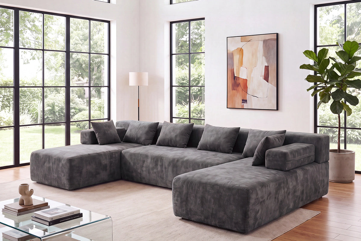Grey U-shaped sectional couch (chenille) by Monvane