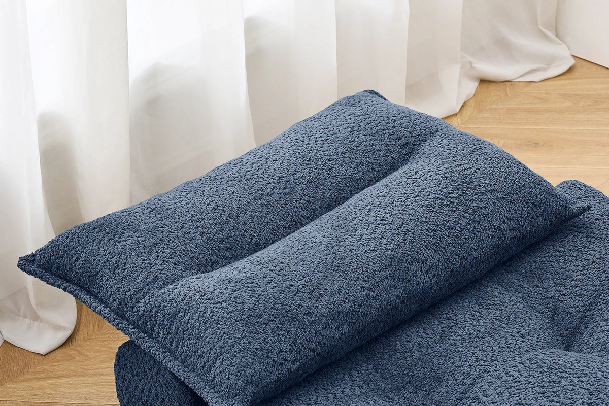Monvane Oversized 3-in-1 Folding Sofa Bed in Blue 400GSM Teddy Velvet - Folded 38x33.86x16.54 Inch Sleeper Chair with 2 Pillows