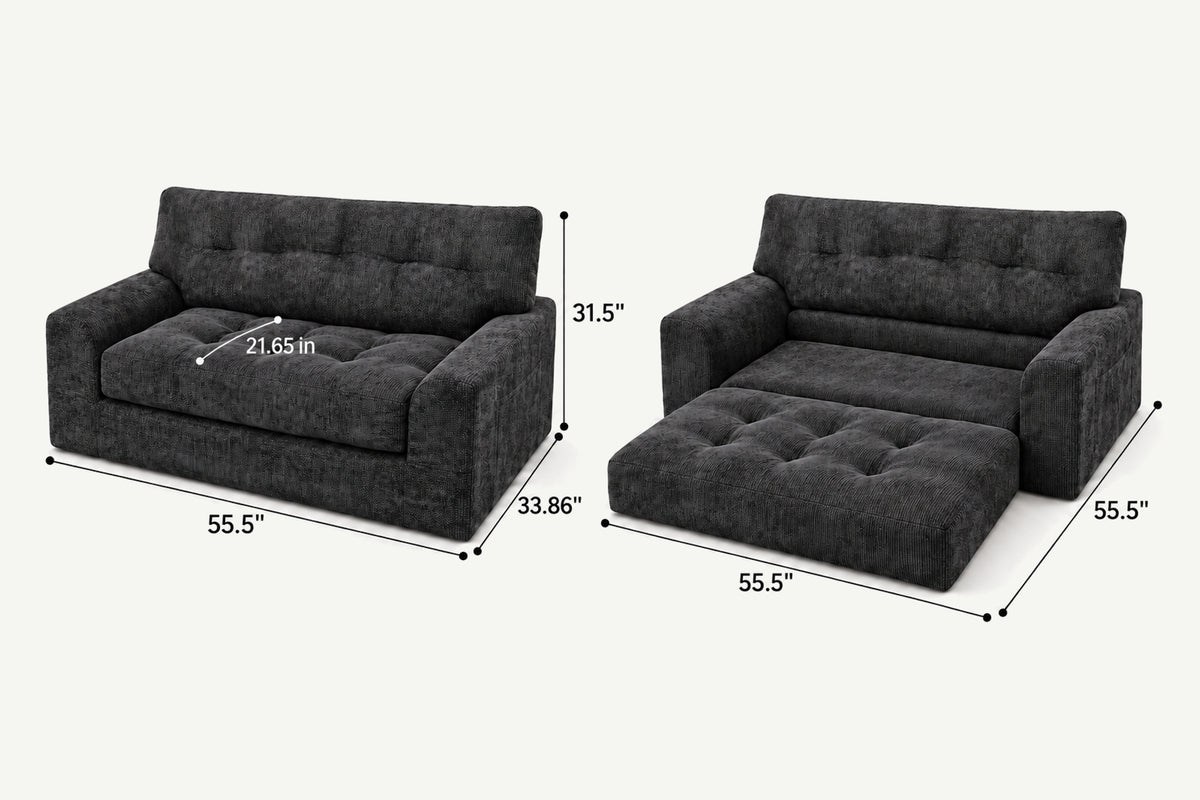Close-Up of Black Heavyweight Chenille Upholstery, Tufted Backrest, and Lumbar Bolster on Monvane Loveseat