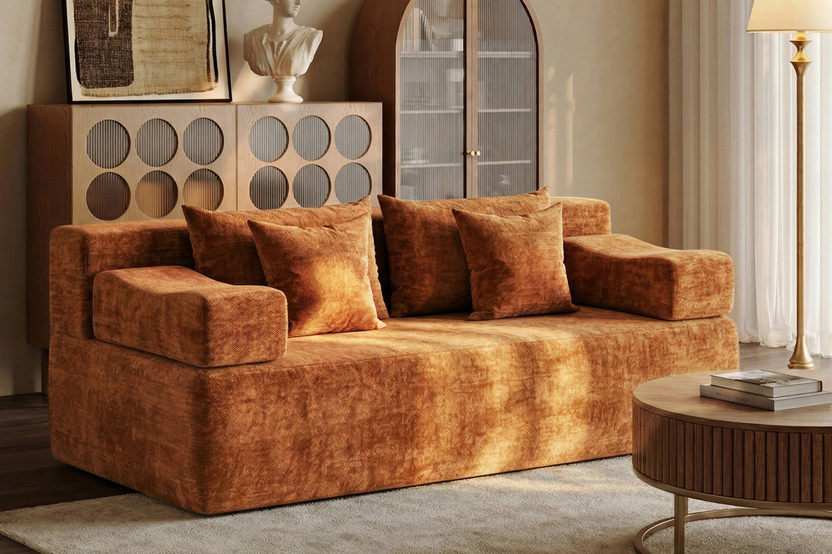 Orange loveseat sofa (chenille) by Monvane