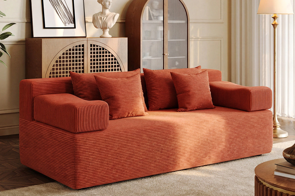 Orange loveseat sofa (corduroy) by Monvane