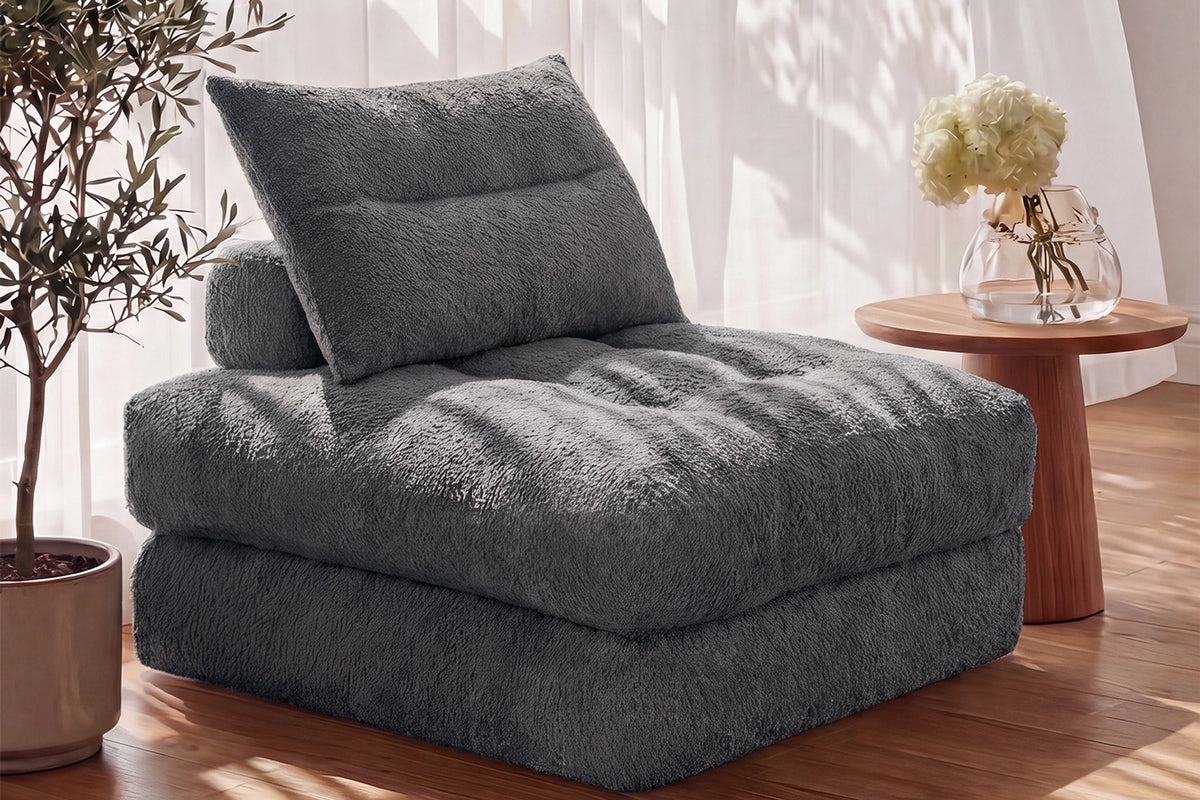 Monvane Oversized 3-in-1 Folding Sofa Bed in Dark Grey 400GSM Teddy Velvet - Folded 38x33.86x16.54 Inch Sleeper Chair with 2 Pillows