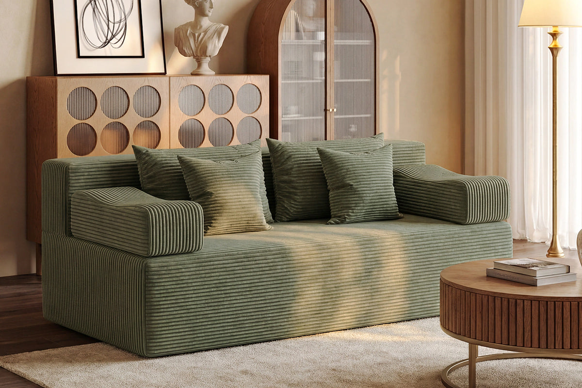Green loveseat sofa (corduroy) by Monvane