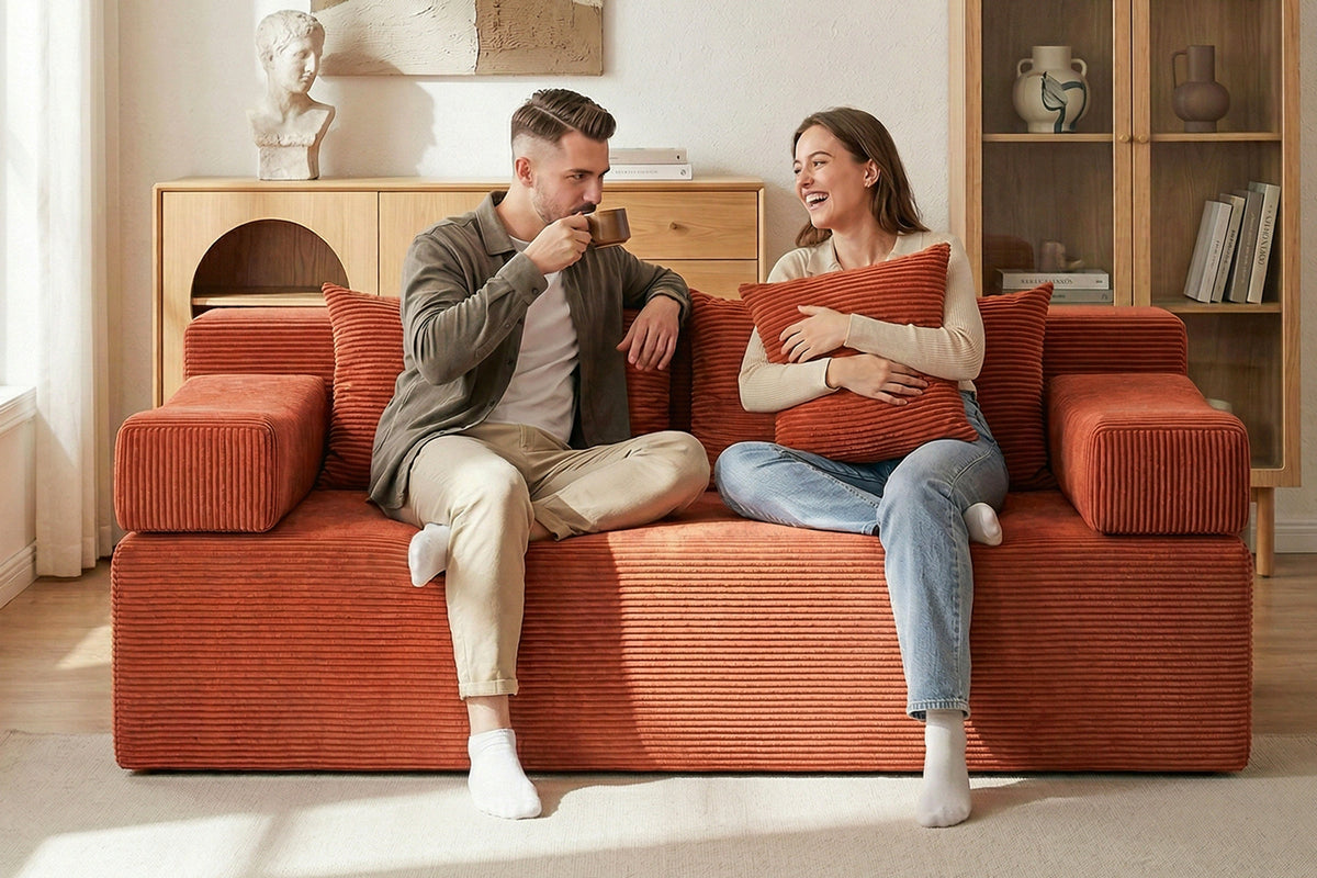 Orange loveseat sofa (corduroy) by Monvane