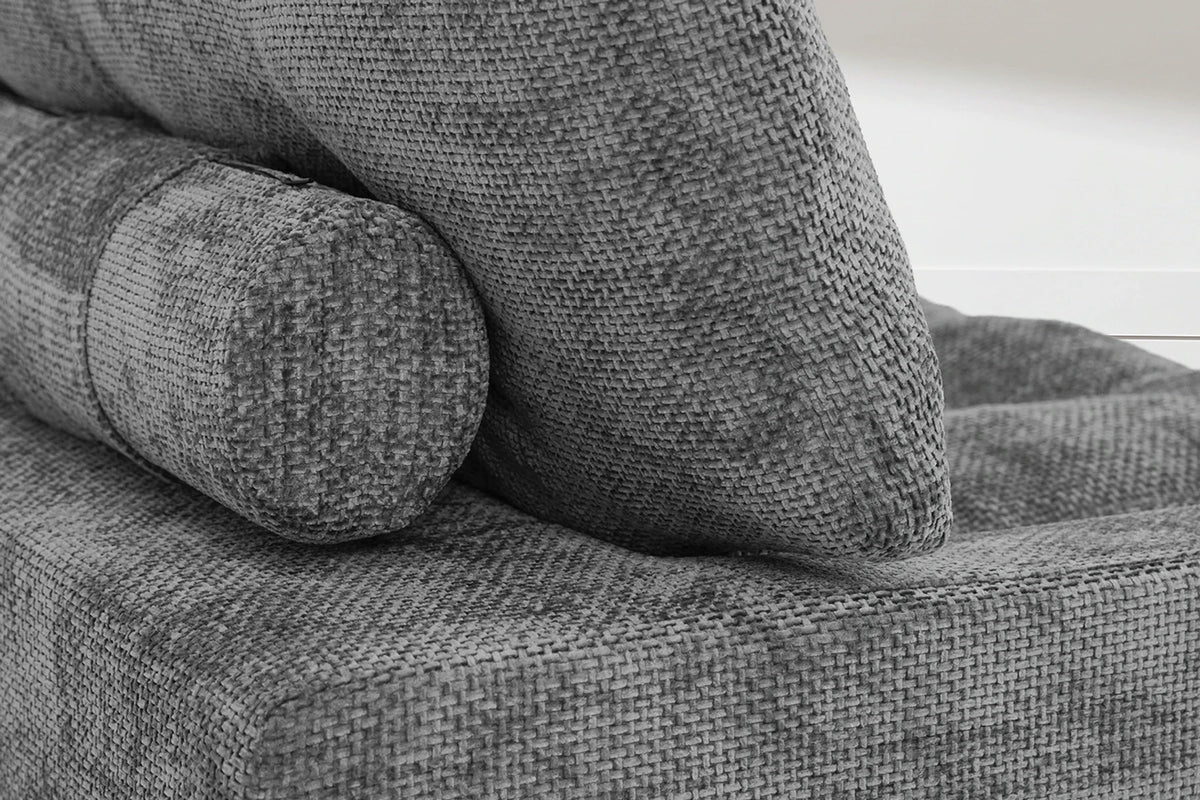 Close-Up of Soft Heavyweight Chenille Upholstery, Tufted Backrest, and Extra-Long Lumbar Bolster on Monvane 3-Seater Sofa