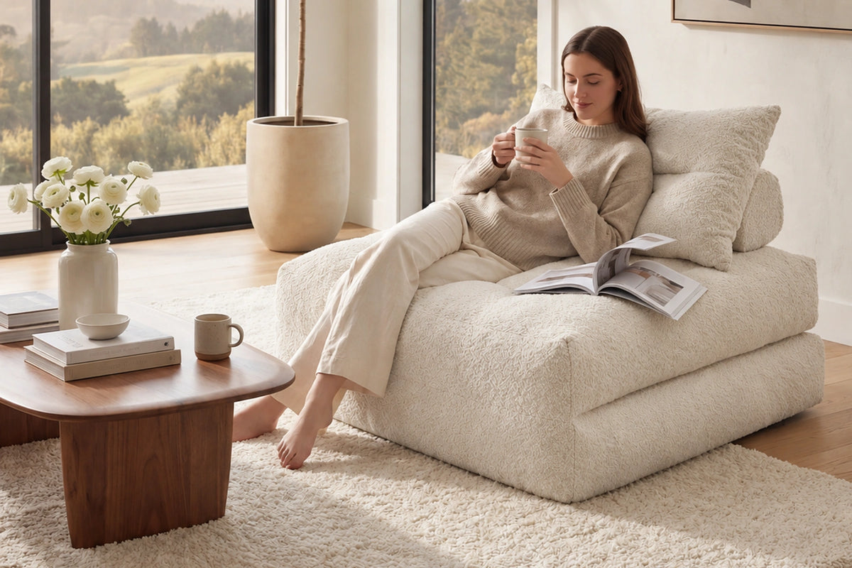 Monvane Oversized 3-in-1 Folding Sofa Bed in Beige 400GSM Teddy Velvet - Folded 38x33.86x16.54 Inch Sleeper Chair with 2 Pillows