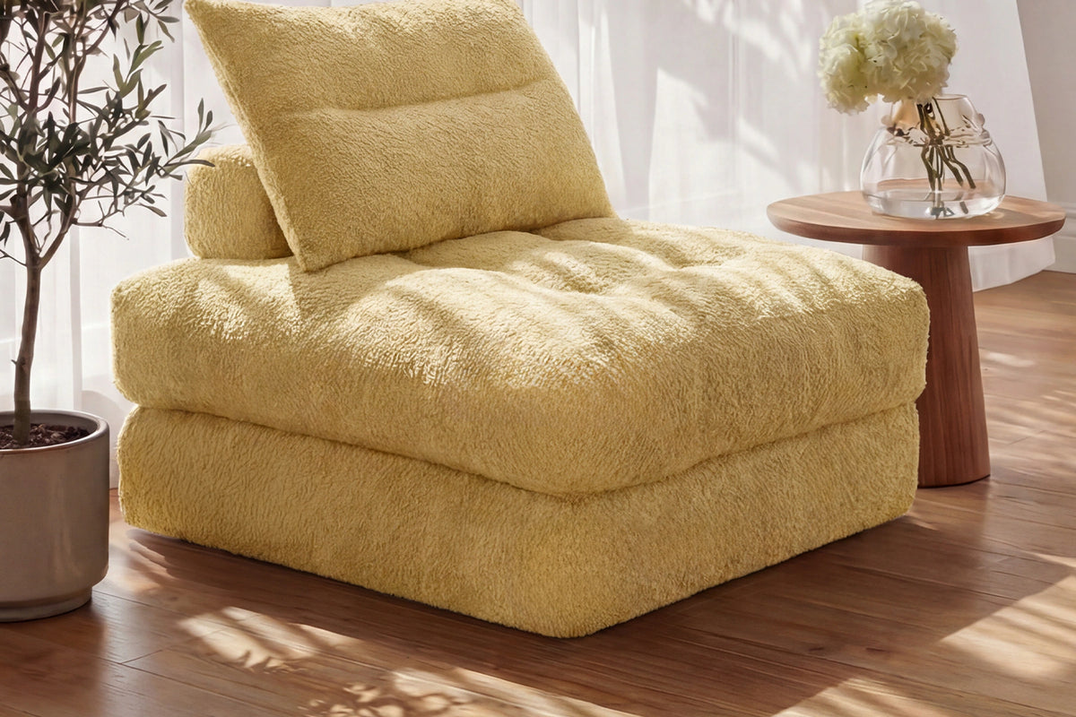 Monvane Oversized 3-in-1 Folding Sofa Bed in Yellow 400GSM Teddy Velvet - Folded 38x33.86x16.54 Inch Sleeper Chair with 2 Pillows
