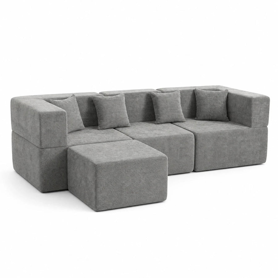 Light-gray Monvane L-shaped modular sectional with a separate square unit on a white background.