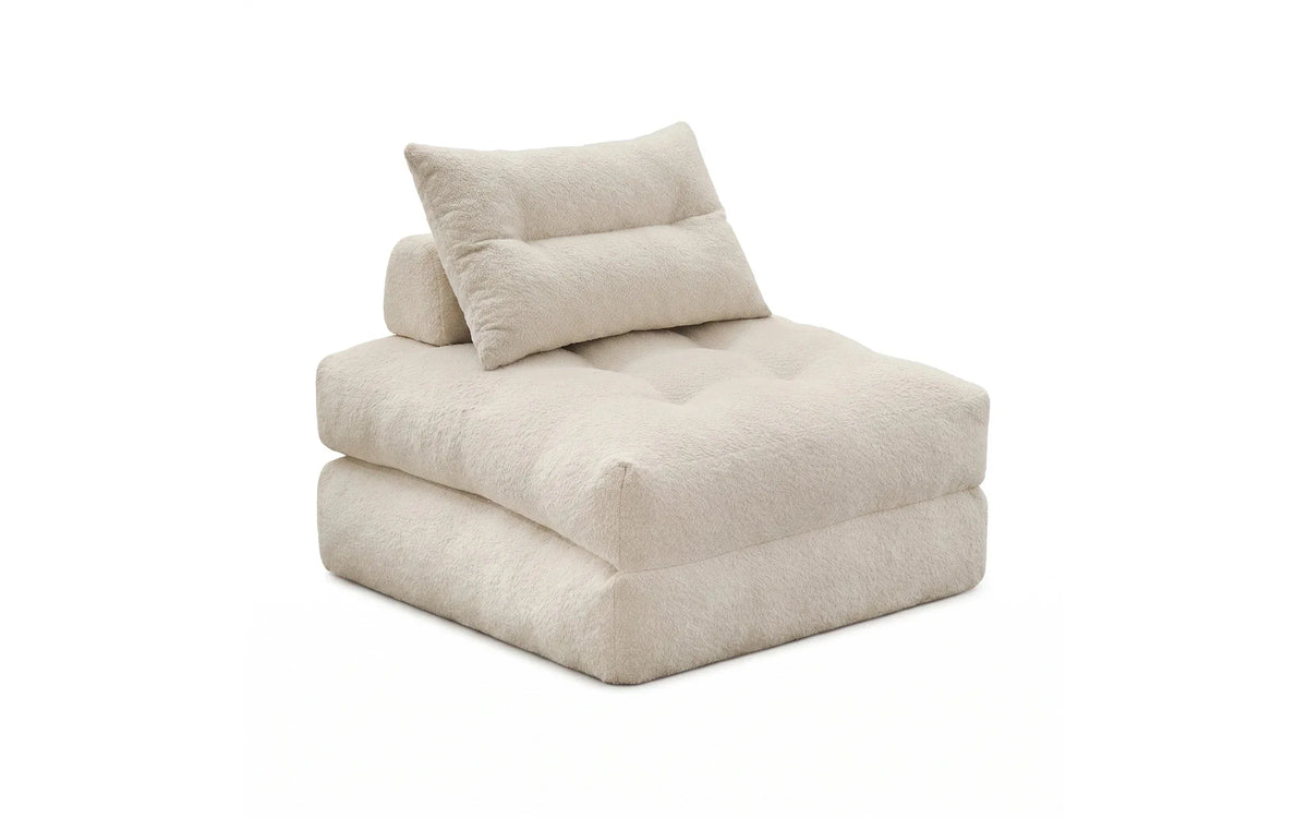 Beige Monvane Oversized Sofa Bed in its folded seating form on a white background.