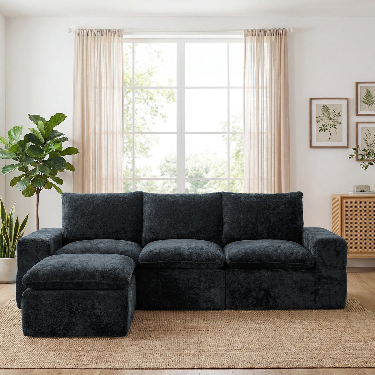 Dark gray Monvane product-family sofa showing separate seat and back cushion forms.