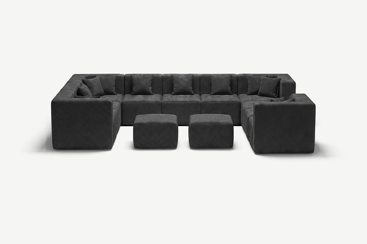 Black chenille 12-seat U-shaped couch by Monvane