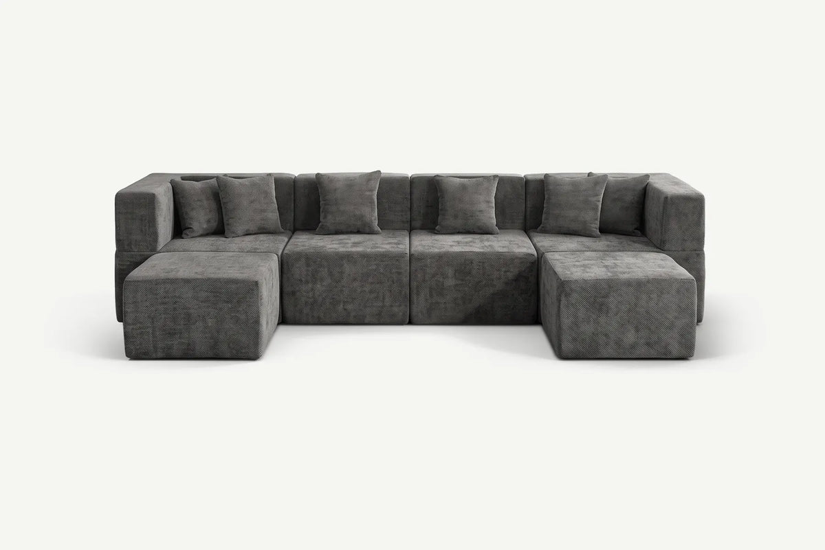 Dark Grey chenille U-shaped modular couch by Monvane