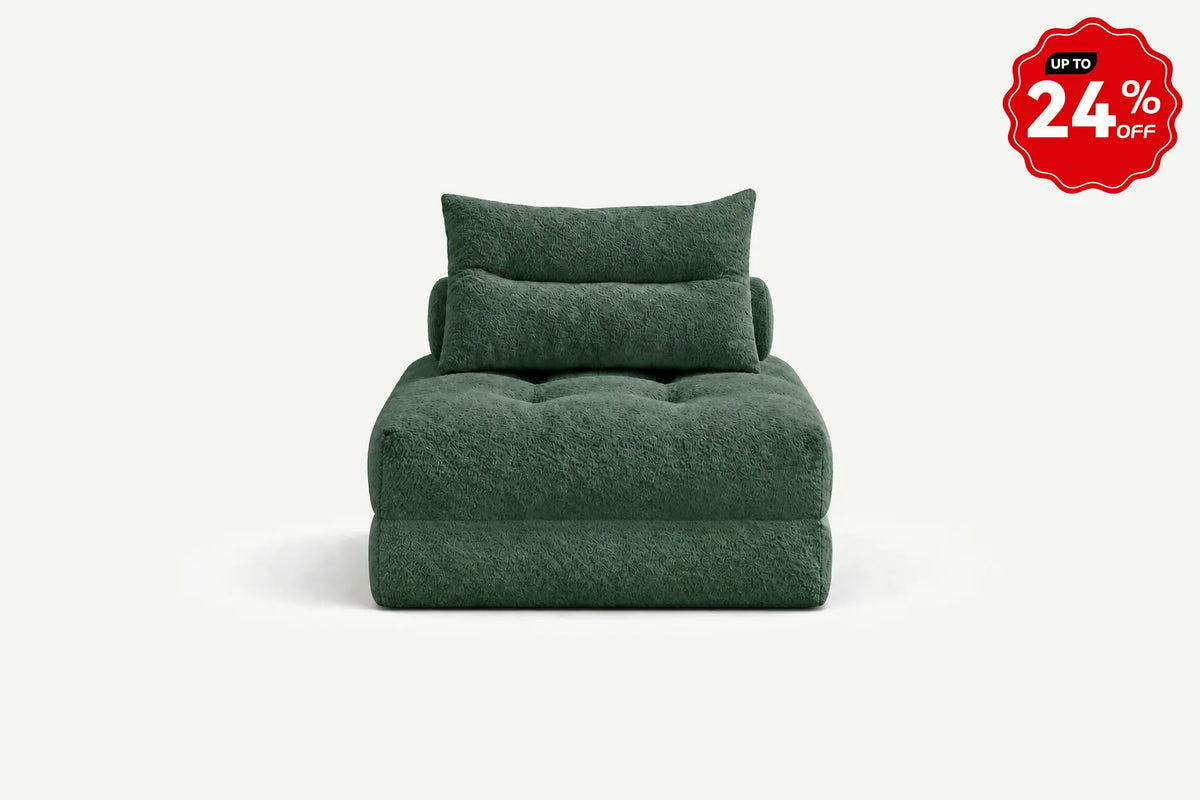 Monvane Oversized 3-in-1 Folding Sofa Bed in Green 400GSM Teddy Velvet - Folded 38x33.86x16.54 Inch Sleeper Chair with 2 Pillows