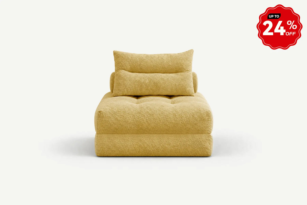 Monvane Oversized 3-in-1 Folding Sofa Bed in Yellow 400GSM Teddy Velvet - Folded 38x33.86x16.54 Inch Sleeper Chair with 2 Pillows