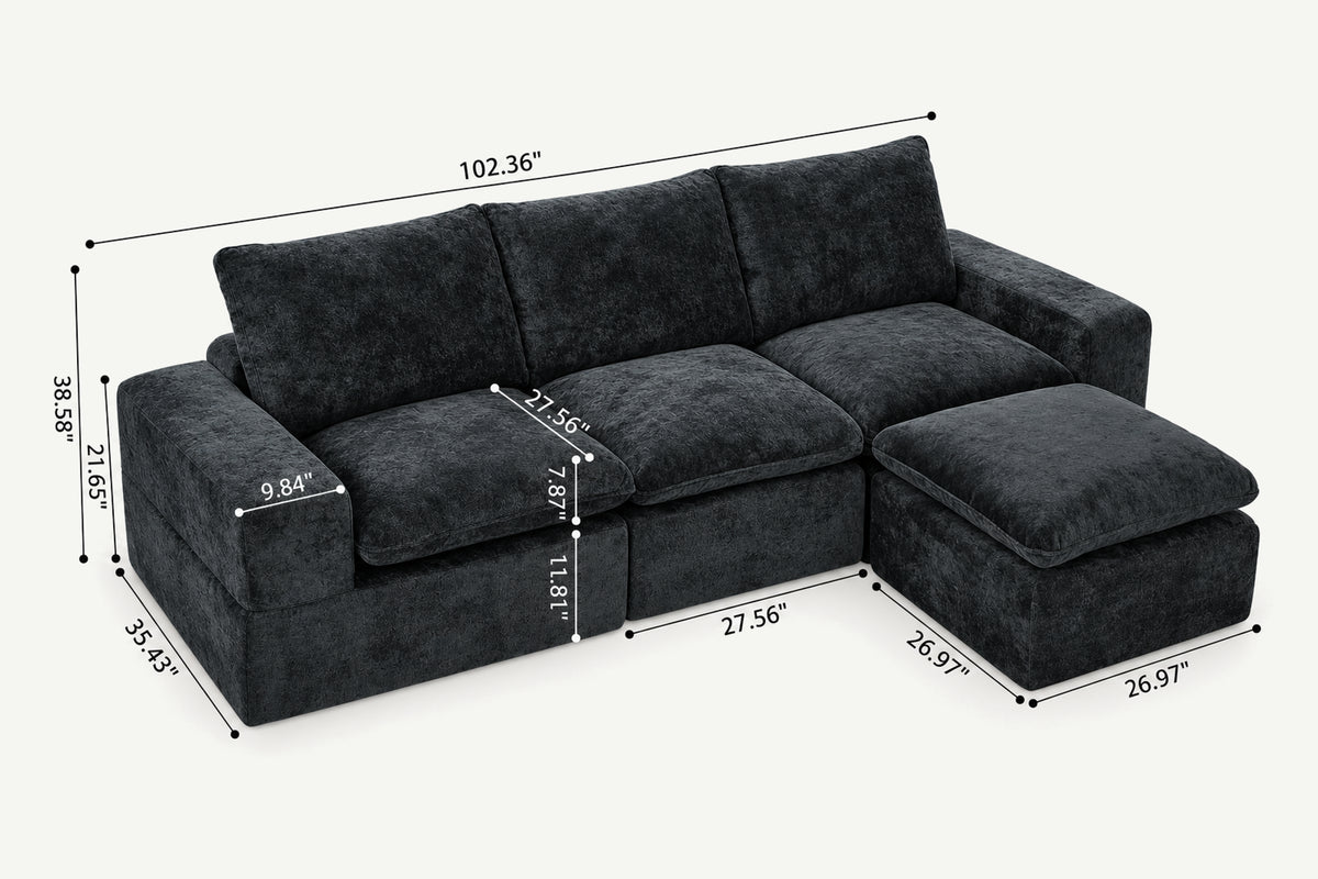 Dark Grey crushed velvet cushioned modular sofa (4 seats) by Monvane