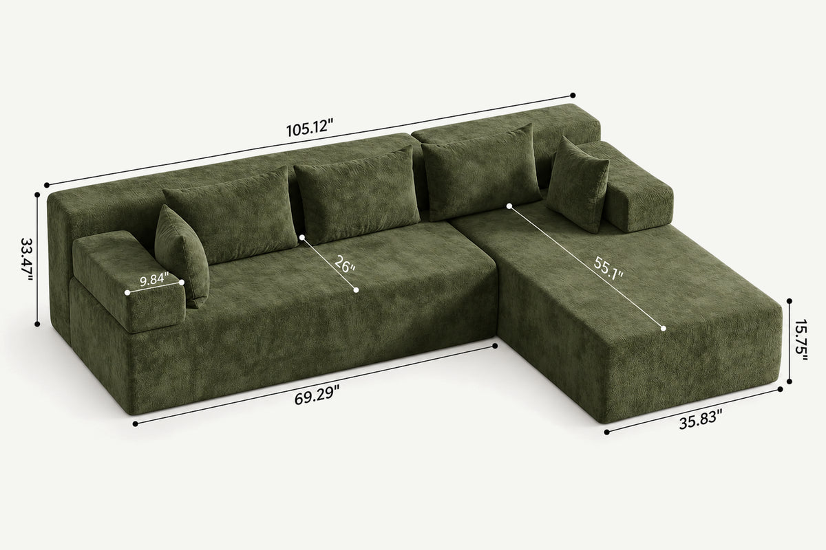 Green L-shaped sectional couch (chenille) by Monvane