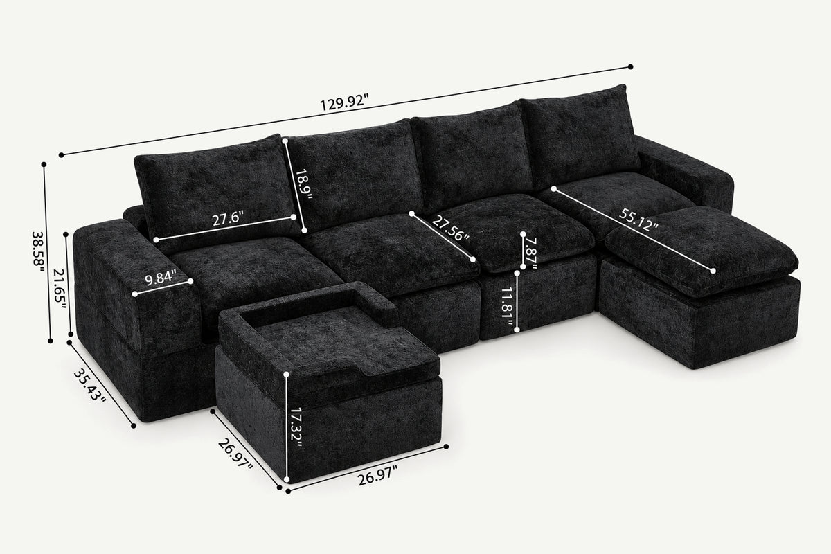 Black crushed velvet human & pet modular sofa (6 seats) by Monvane