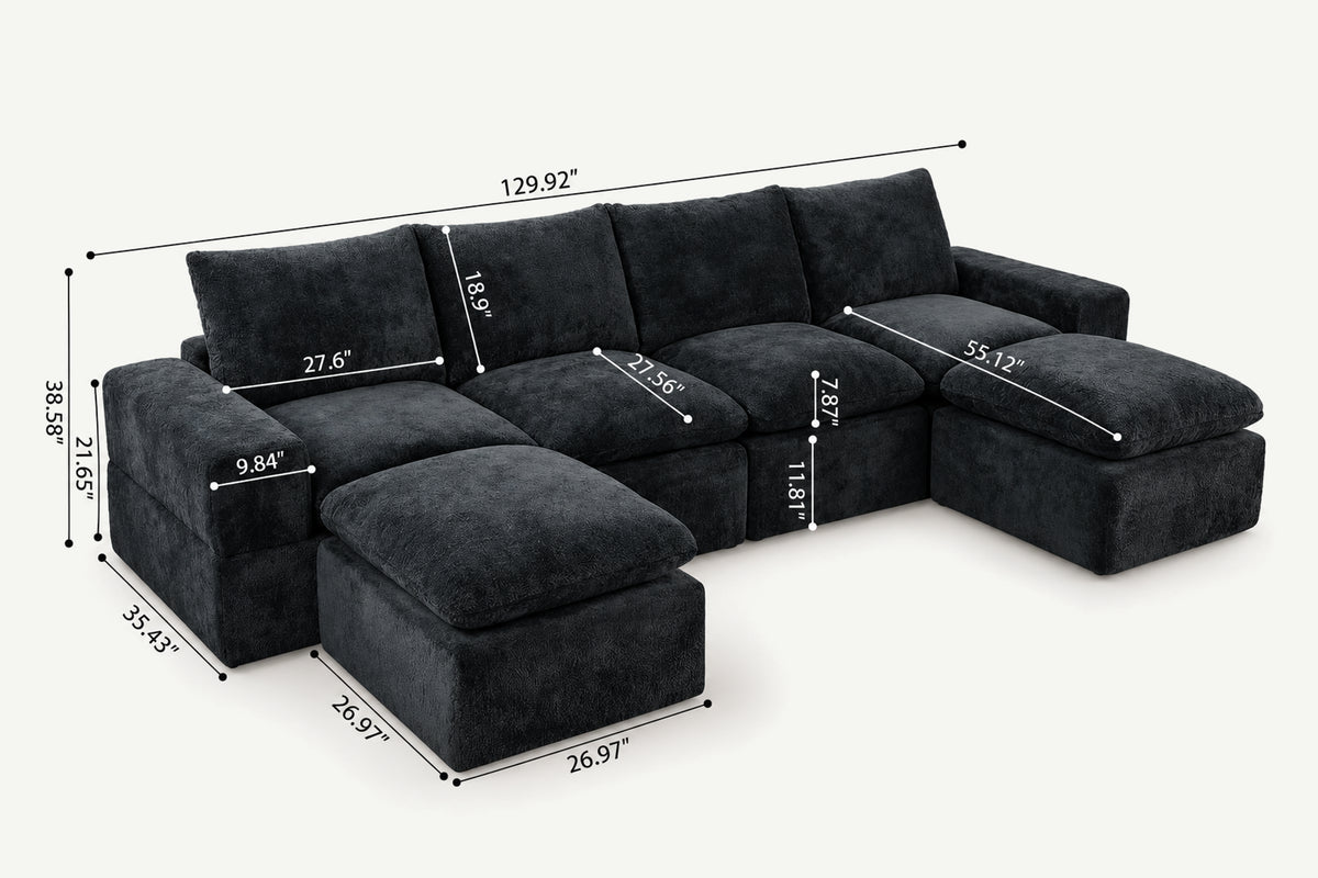 Dark Grey crushed velvet cushioned modular sofa (6 seats) by Monvane