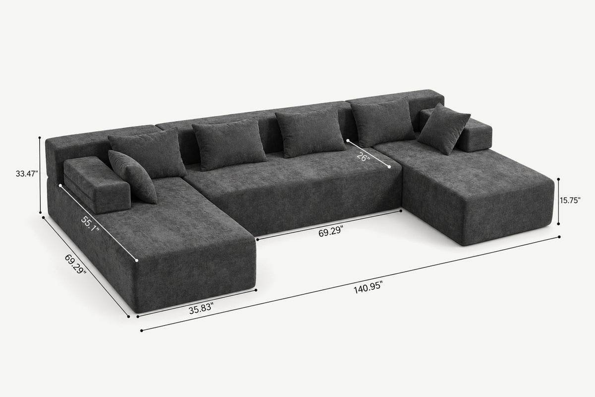 Grey U-shaped sectional couch (chenille) by Monvane