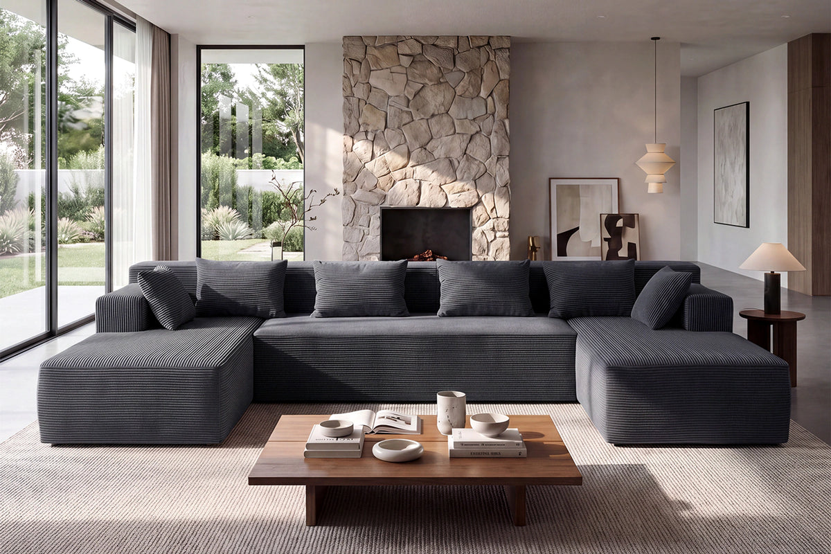 Grey U-shaped sectional couch (corduroy) by Monvane