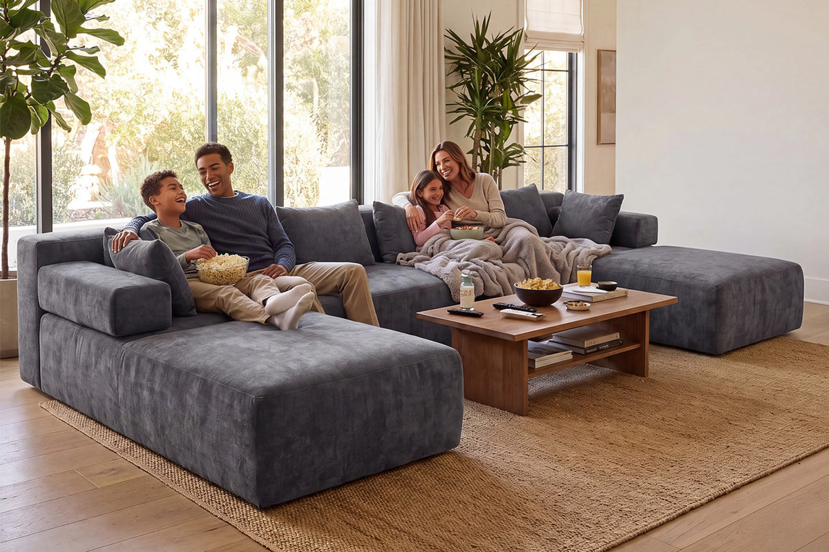 Grey U-shaped sectional couch (chenille) by Monvane