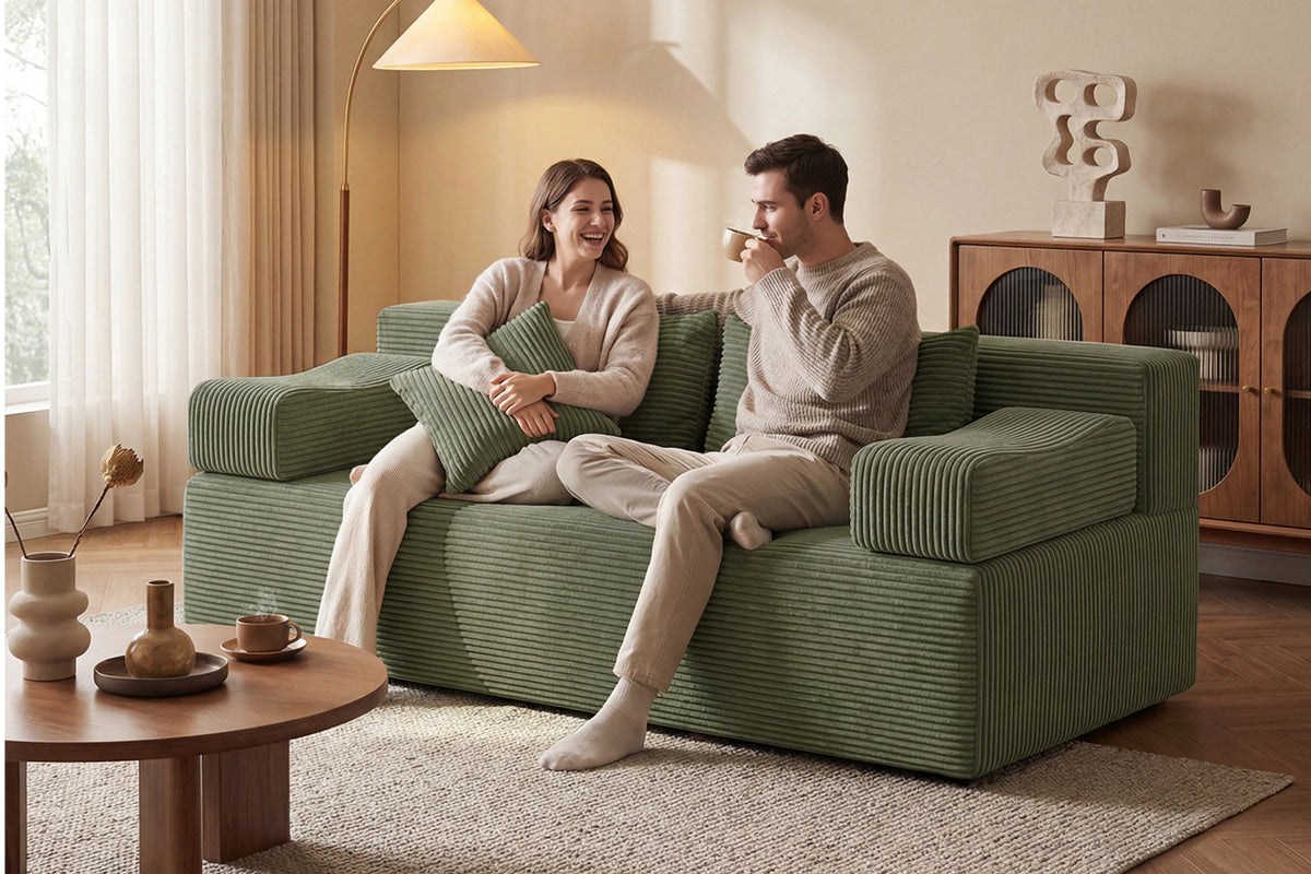 Green loveseat sofa (corduroy) by Monvane