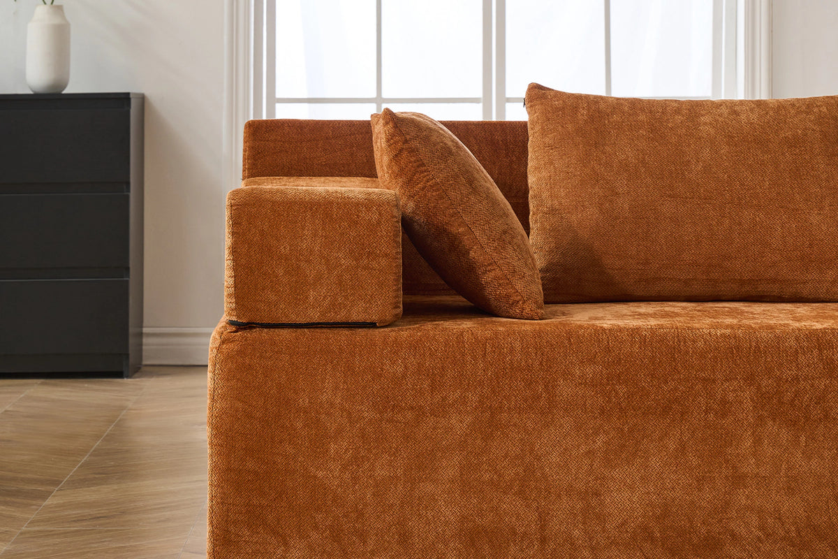 Orange U-shaped sectional couch (chenille) by Monvane