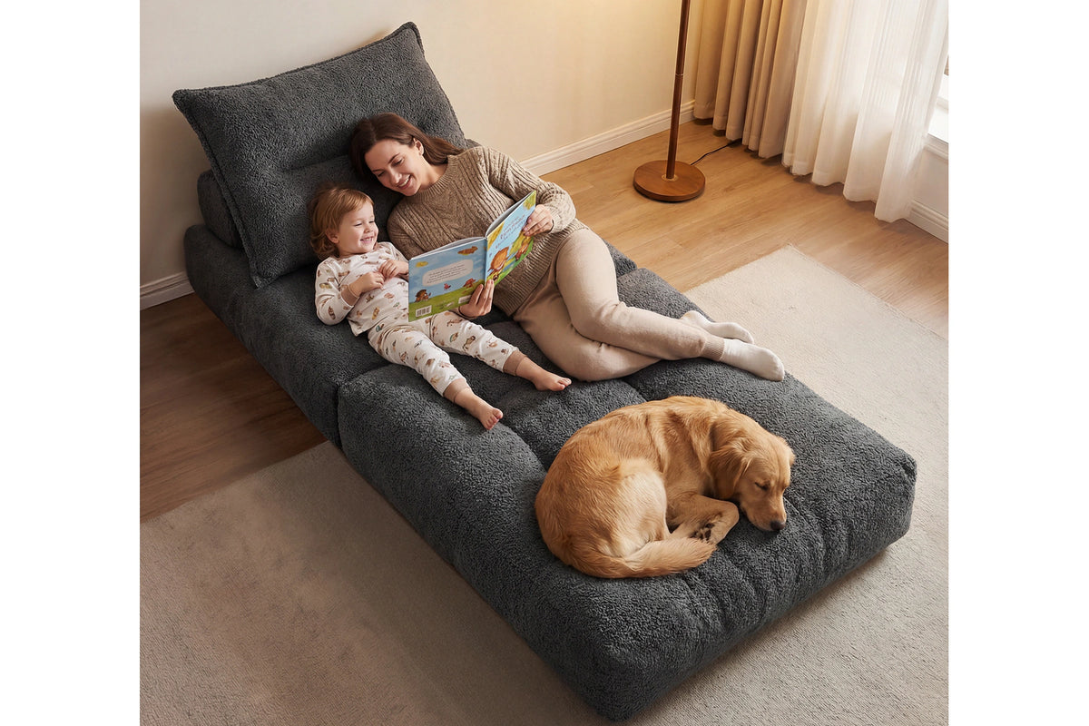 Monvane Oversized 3-in-1 Folding Sofa Bed in Dark Grey 400GSM Teddy Velvet - Folded 38x33.86x16.54 Inch Sleeper Chair with 2 Pillows