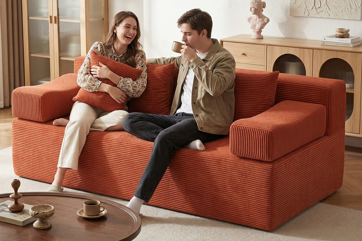 Orange loveseat sofa (corduroy) by Monvane