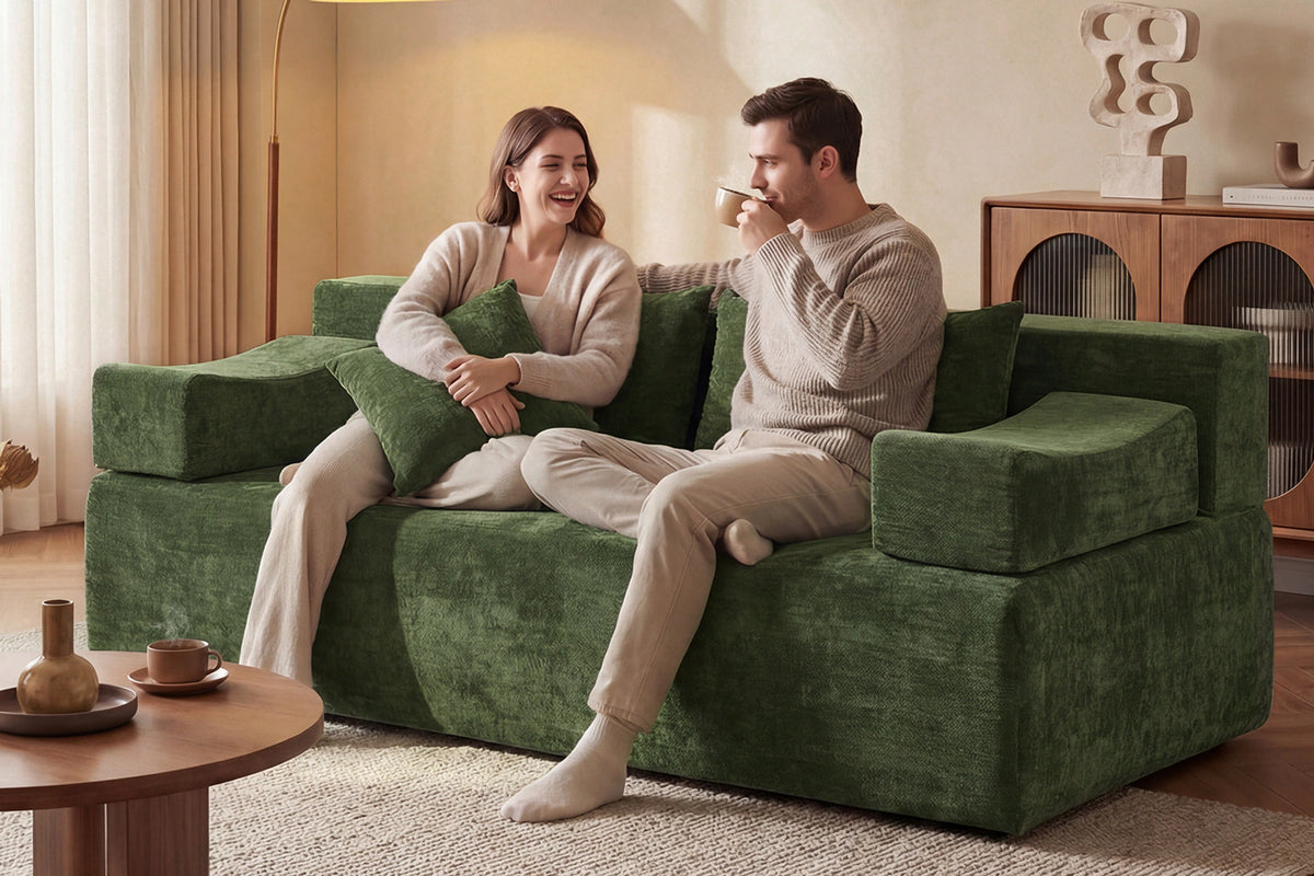 Green loveseat sofa (chenille) by Monvane