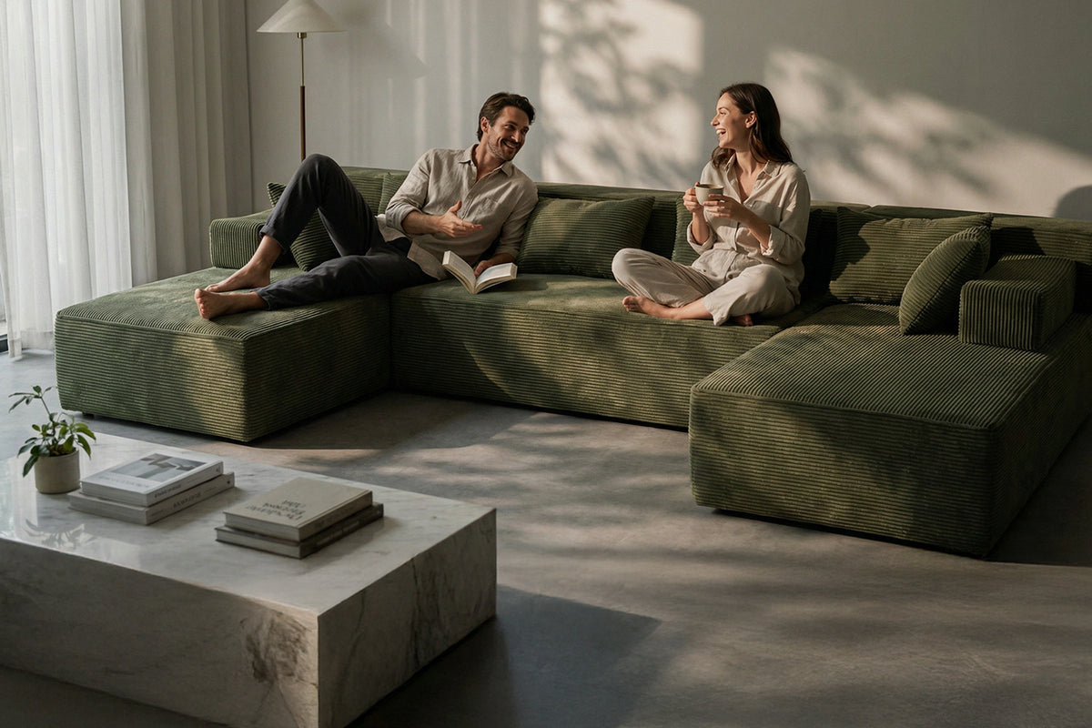 U-shaped sectional couch (corduroy) by Monvane