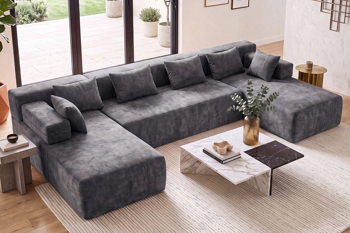 Grey U-shaped sectional couch (chenille) by Monvane