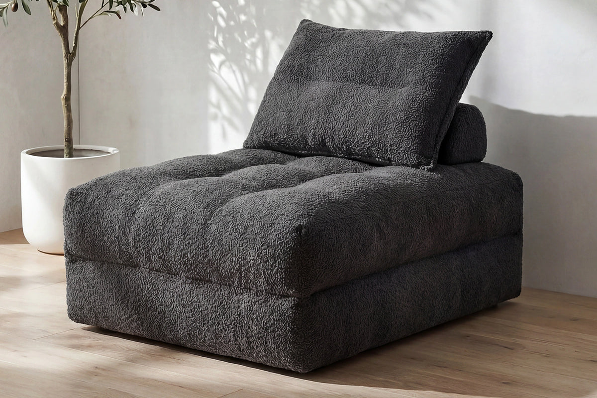 Monvane Oversized 3-in-1 Folding Sofa Bed in Dark Grey 400GSM Teddy Velvet - Folded 38x33.86x16.54 Inch Sleeper Chair with 2 Pillows