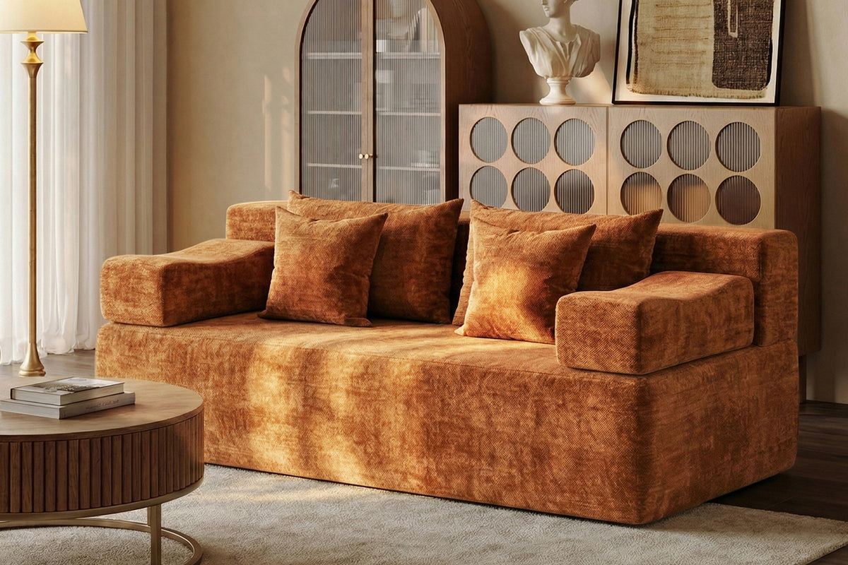 Orange loveseat sofa (chenille) by Monvane