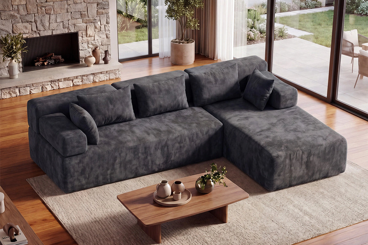 Grey L-shaped sectional couch (chenille) by Monvane